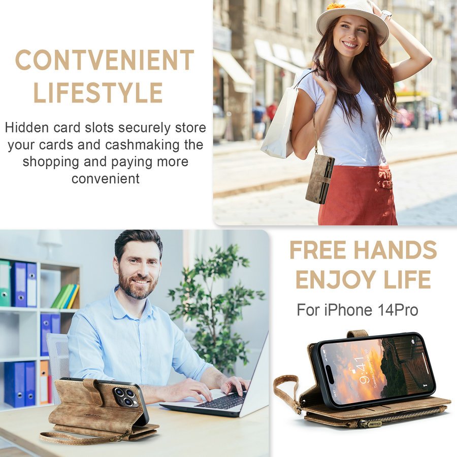 CaseMe Luxury Phone Case For iPhone 16 15 14 13 12 Pro Max 7 8 SE 2020 with Wrist Strap Zipper Credit Card Cover For iPhone 16