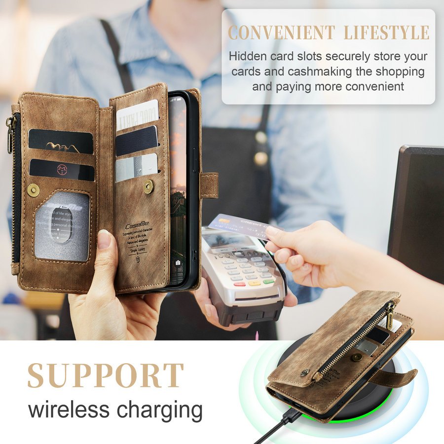 CaseMe Luxury Phone Case For iPhone 16 15 14 13 12 Pro Max 7 8 SE 2020 with Wrist Strap Zipper Credit Card Cover For iPhone 16