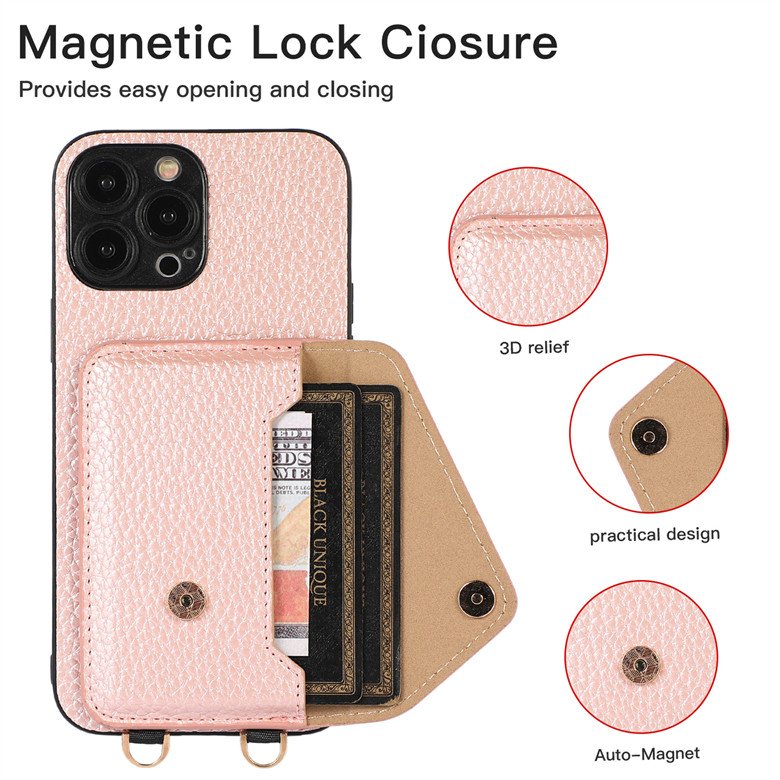 Card Holder Wallet Phone Case for IPhone 14 13 12 11 Pro Max XR XS X 8 Women Lanyard Chain Strap Cord Crossbody Bag Cover