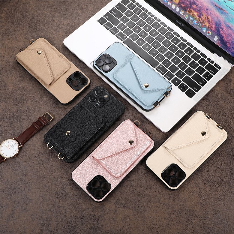 Card Holder Wallet Phone Case for IPhone 14 13 12 11 Pro Max XR XS X 8 Women Lanyard Chain Strap Cord Crossbody Bag Cover