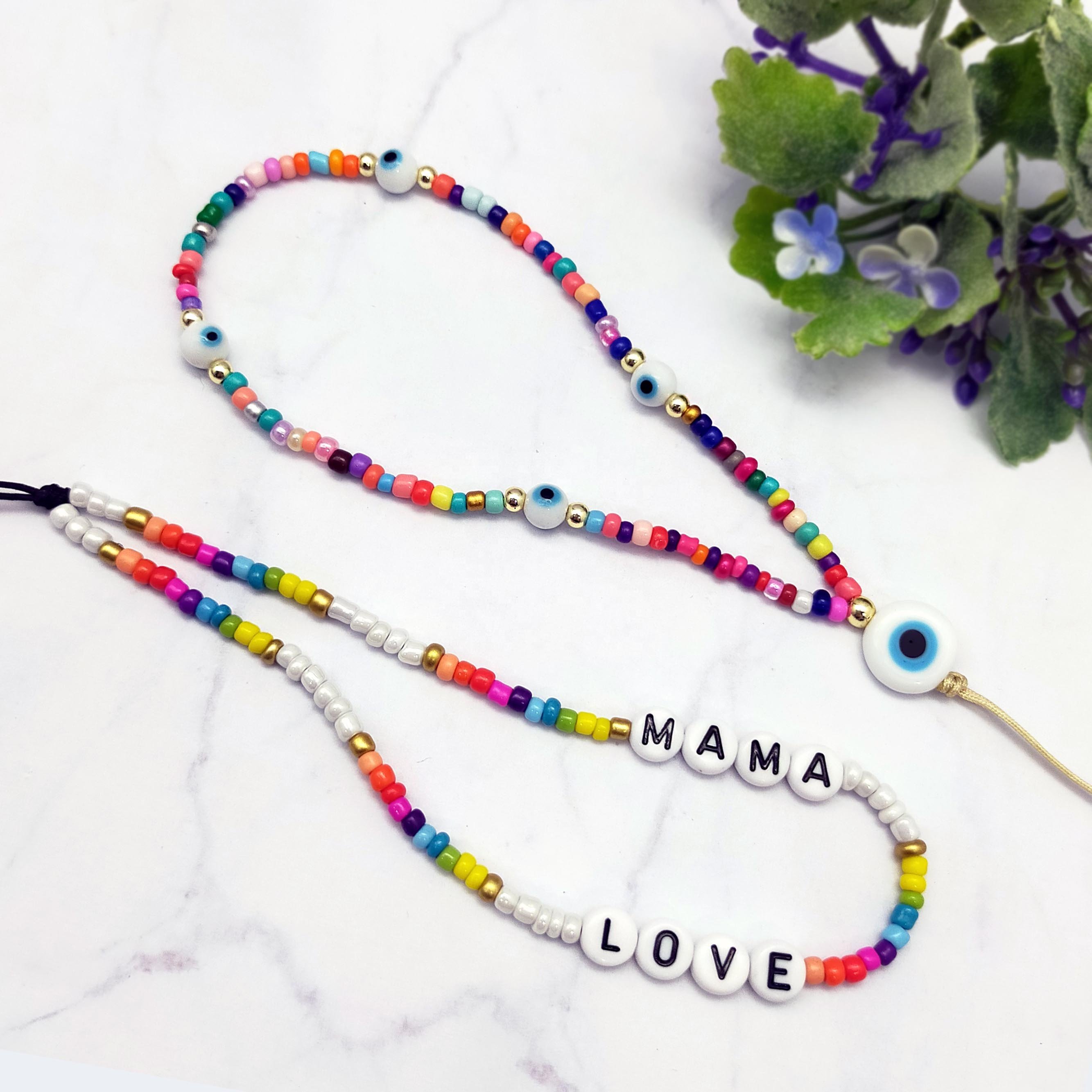 Fashion Jewelry glass seed beads with alphabet beads mobile phone chains girls phone strap phone charms