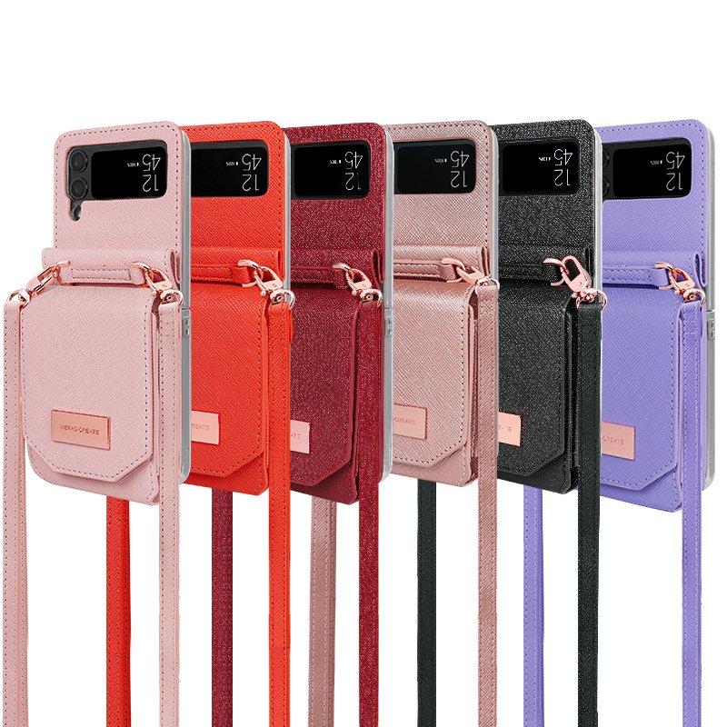 VIETAO Phone Wallet Case For Samsung Galaxy Z Flip 4 3 Cross body PU Leather Mobile Phone Cover With Wrist Strap For Samsung