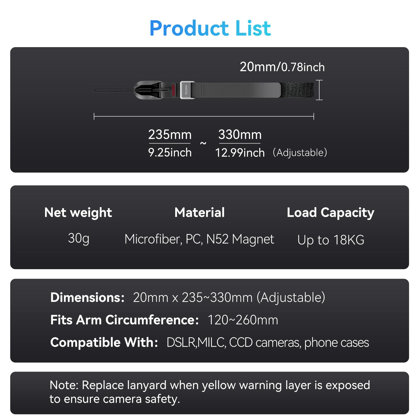 TELESIN anti-loss rope accessories for digital camera sports camera mobile phone multipurpose magnetic wrist strap
