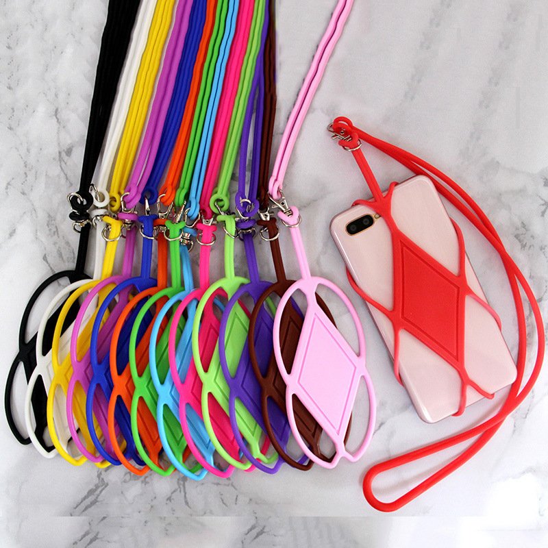 Hot Sale Awesome Elastic Silicone Lanyard Cell Phone Case Cover Holder Wrist Strap With ID Card Silicone Neck Strap Lanyards