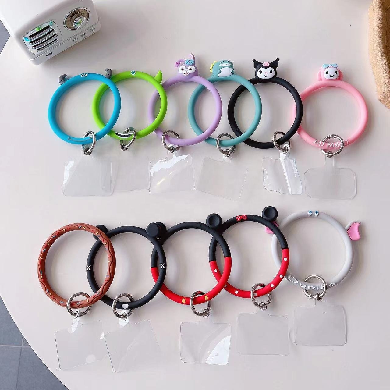 Cute Cartoon Animal Silicon Hand Keychain Round Rings Phone Strap Lanyard For Phone Case