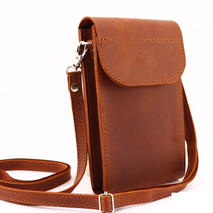 Manufacturer Handmade Genuine Leather Phone Case Cover Mobile Bag Phone Case Cross Body Sling Shoulder Strap Luxury Pouch bag