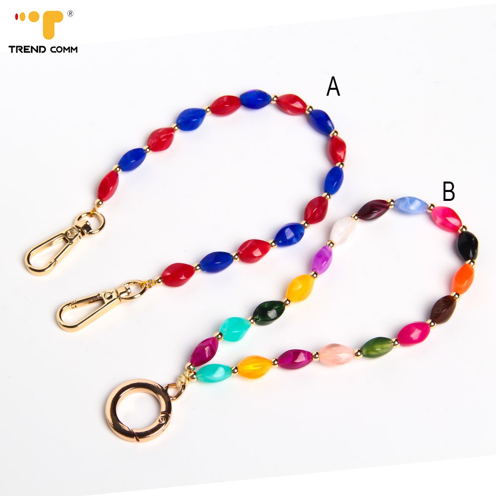Simple Sweet Cute Acrylic Star Beaded Phone Key Chain Strap Ganyard Mobile Phone Straps for Women and Girls