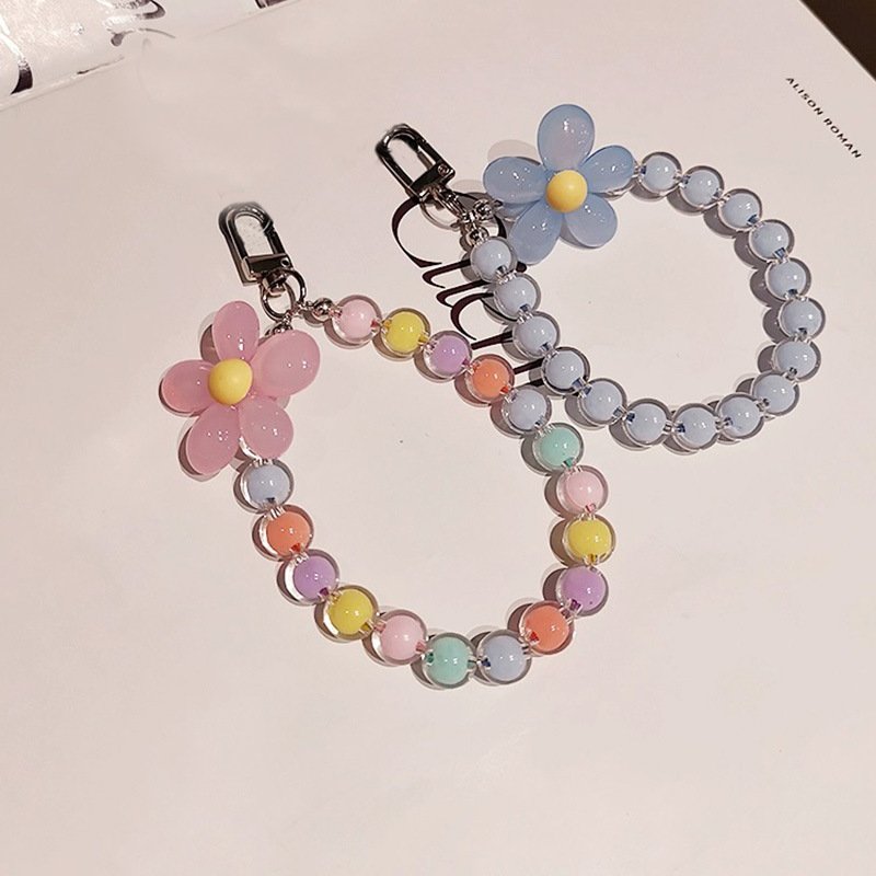 Fashion Colorful Flower Beads Mobile Phone Chain Crystal Beaded Short Phone Case Wrist Strap Lanyard Fit For All Smart phone
