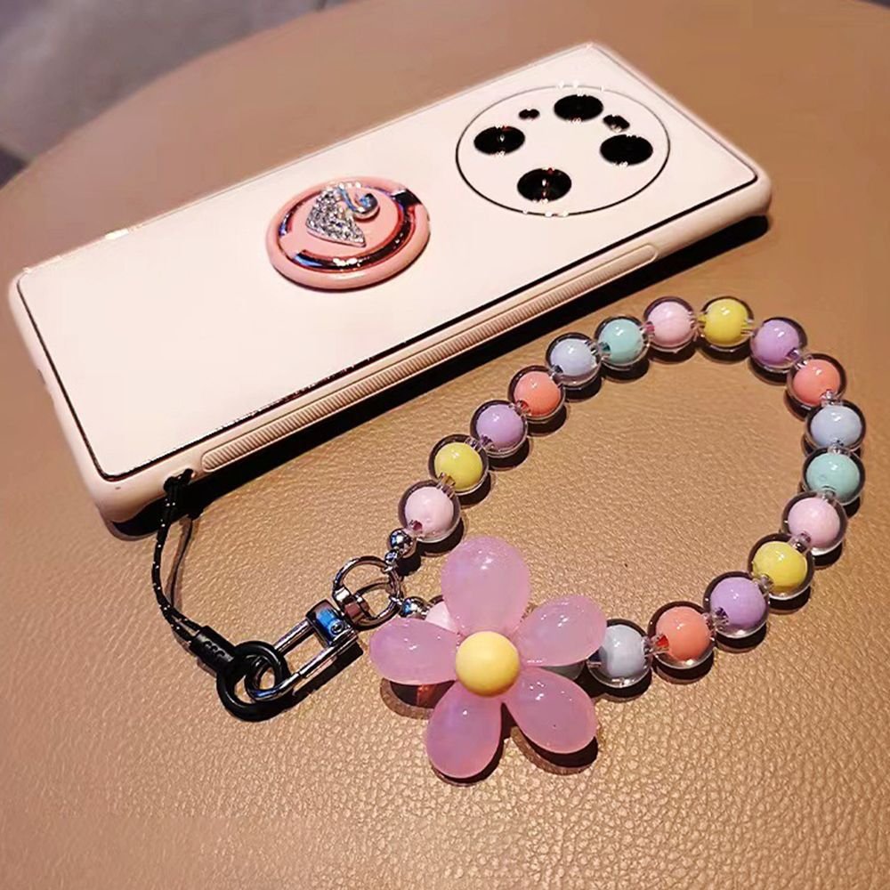 Fashion Colorful Flower Beads Mobile Phone Chain Crystal Beaded Short Phone Case Wrist Strap Lanyard Fit For All Smart phone