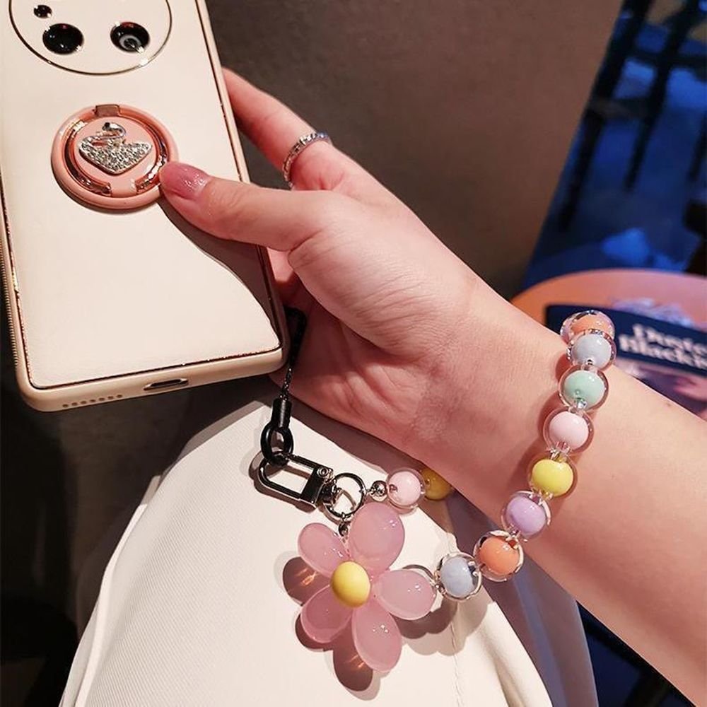 Fashion Colorful Flower Beads Mobile Phone Chain Crystal Beaded Short Phone Case Wrist Strap Lanyard Fit For All Smart phone