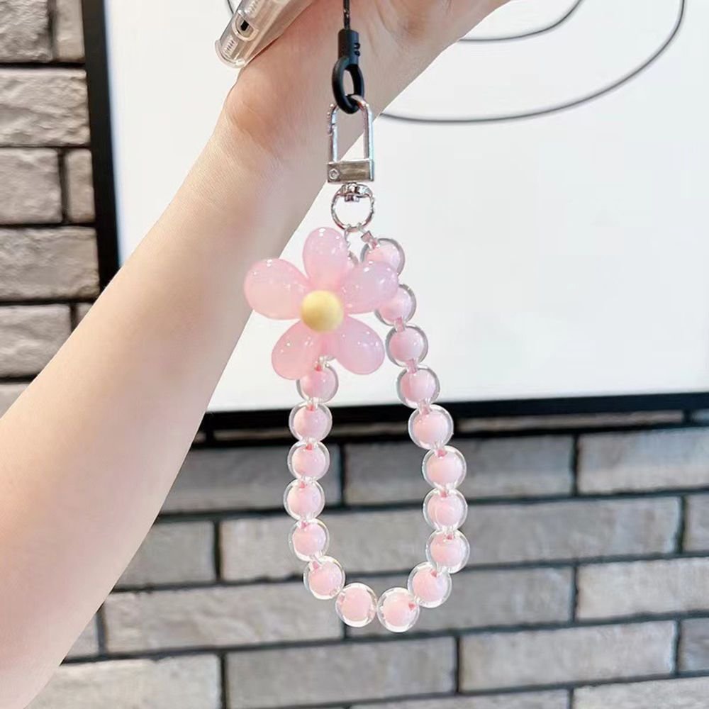 Fashion Colorful Flower Beads Mobile Phone Chain Crystal Beaded Short Phone Case Wrist Strap Lanyard Fit For All Smart phone