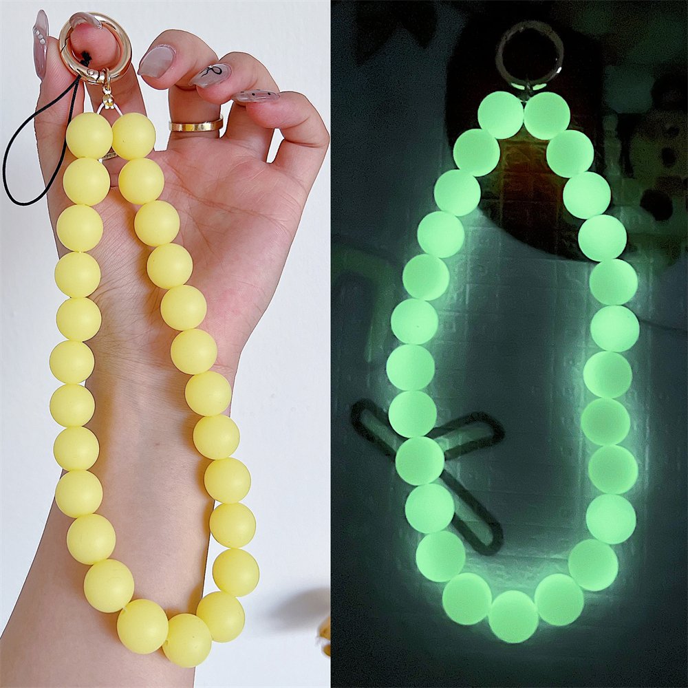 New solid color cute girl glow-in-the-dark phone strap chain silicone soft beaded phone lanyard wrist strap hanging ornaments