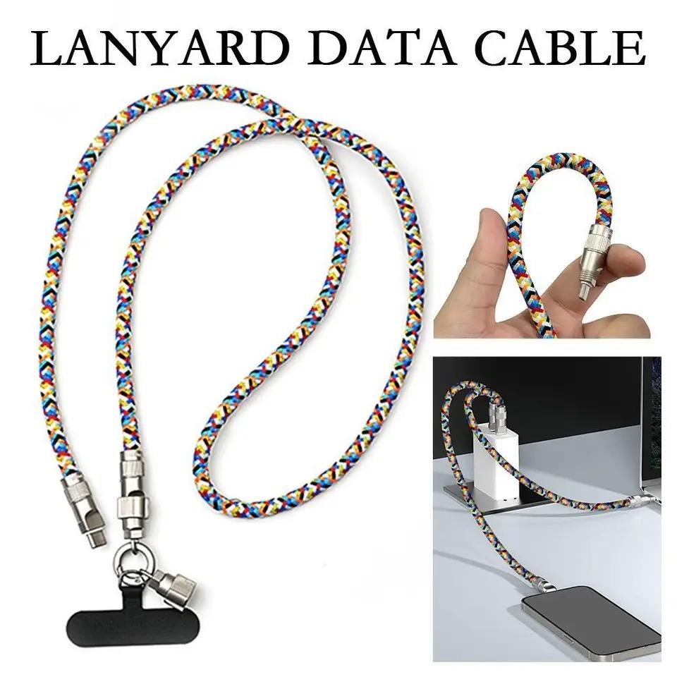 Multi-function Crossbody Strap Wristband 2in1 Lanyard Data Cable PD 60W Type-c USB Charging Cables