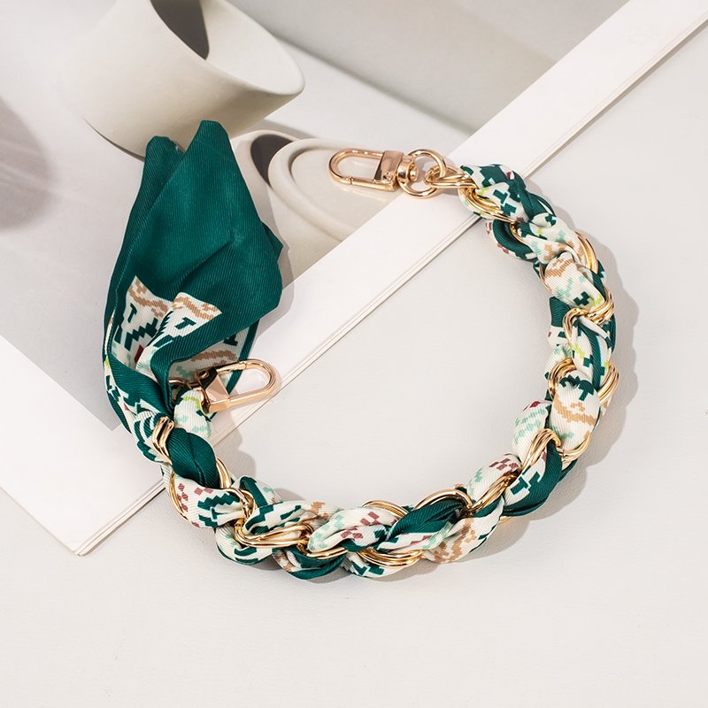 Green series custom printed silk scarf bag decorative drop proof mobile phone chain gold and silver chain bag accessories wallet