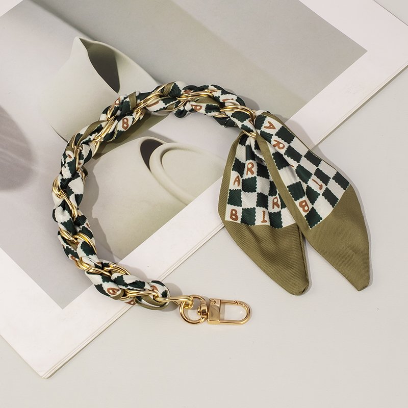 Green series custom printed silk scarf bag decorative drop proof mobile phone chain gold and silver chain bag accessories wallet