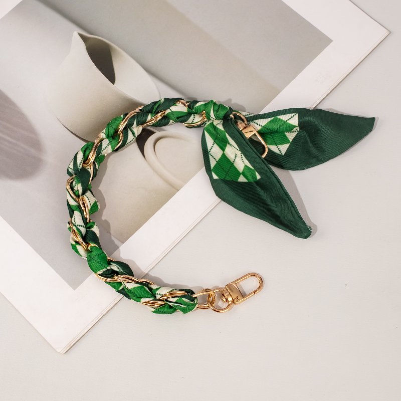 Green series custom printed silk scarf bag decorative drop proof mobile phone chain gold and silver chain bag accessories wallet