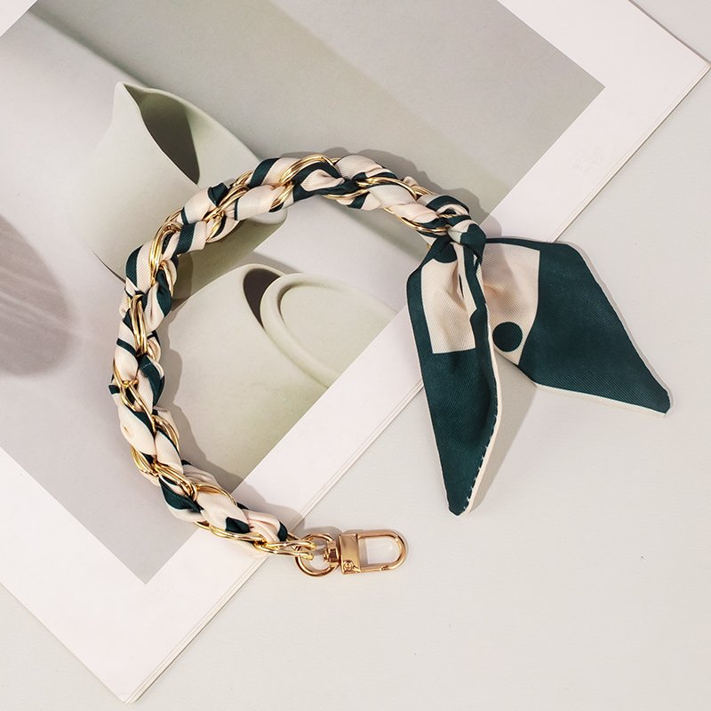 Green series custom printed silk scarf bag decorative drop proof mobile phone chain gold and silver chain bag accessories wallet
