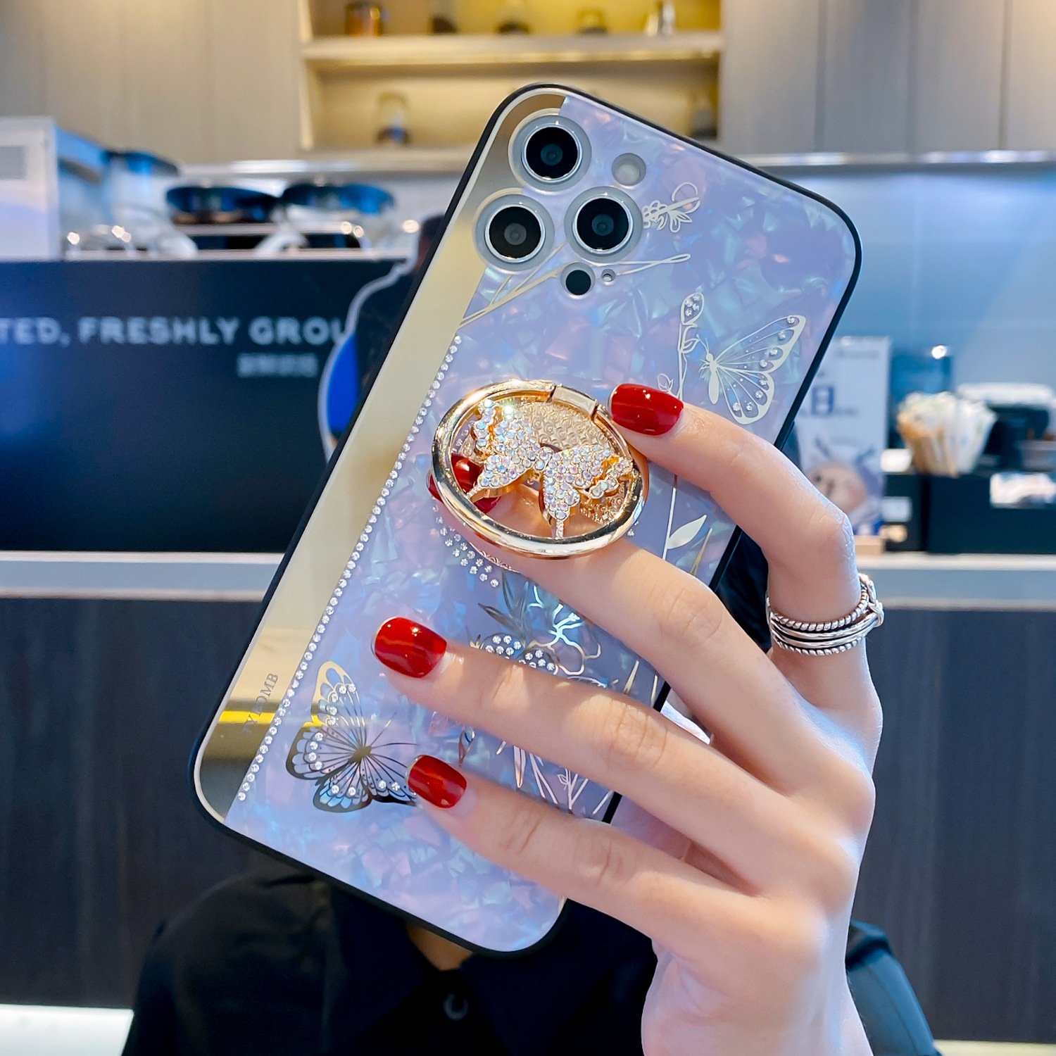 High Quality Suppliers Girls Diamond PC Hard Accessories Mobile Phone Case For Iphone 15 14 pro 13 12 11 Handle Butterfly Holder