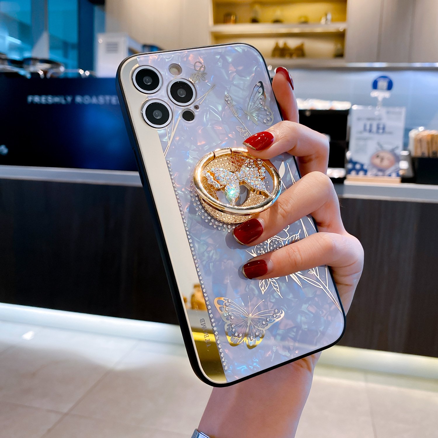 High Quality Suppliers Girls Diamond PC Hard Accessories Mobile Phone Case For Iphone 15 14 pro 13 12 11 Handle Butterfly Holder