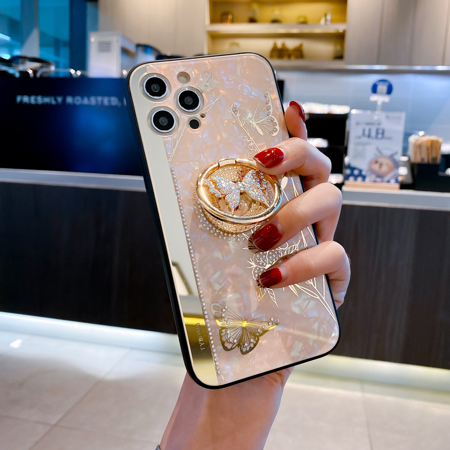 High Quality Suppliers Girls Diamond PC Hard Accessories Mobile Phone Case For Iphone 15 14 pro 13 12 11 Handle Butterfly Holder