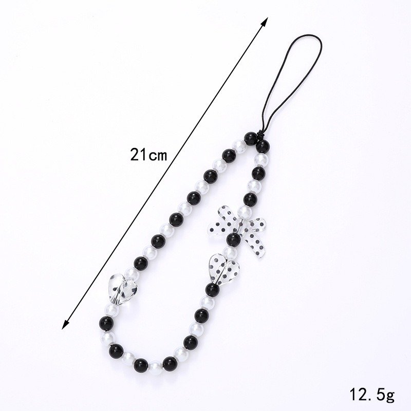 Heart Beaded Mobile Phone Strap Free Up Your Hands Phone Pendant Silver Beads Cellphone Lanyard Cute Phone Wrist Strap Women