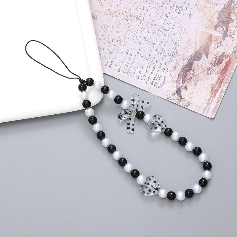 Heart Beaded Mobile Phone Strap Free Up Your Hands Phone Pendant Silver Beads Cellphone Lanyard Cute Phone Wrist Strap Women