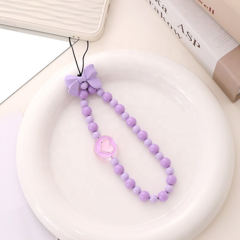 Personalized Heart Mobile Phone Straps Candy Color Beads Mobile Phone Chain For Women Girls