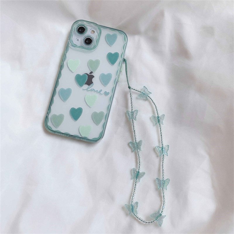 Crystal Clear Mobile Phones Strap Holders Candy Colors Butterfly Beaded Lanyard for IPhone Xiaomi Samsung Key Chains Accessories