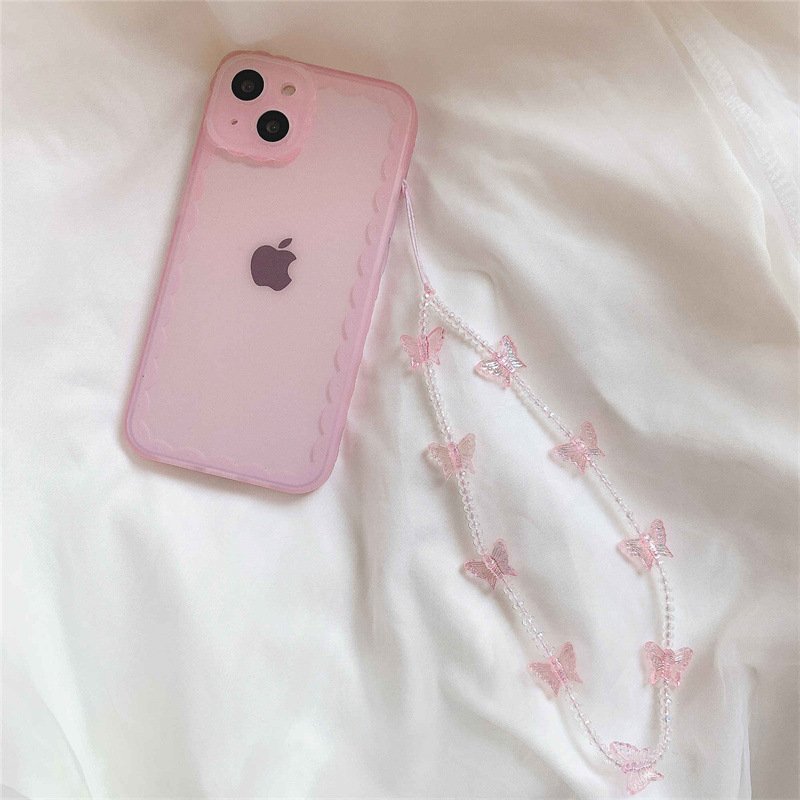 Crystal Clear Mobile Phones Strap Holders Candy Colors Butterfly Beaded Lanyard for IPhone Xiaomi Samsung Key Chains Accessories