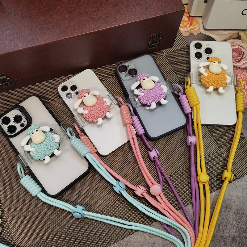 Cute little lamb back clip phone strap DIY back clip diagonal cross phone case strap pink lamb mobile phone accessories