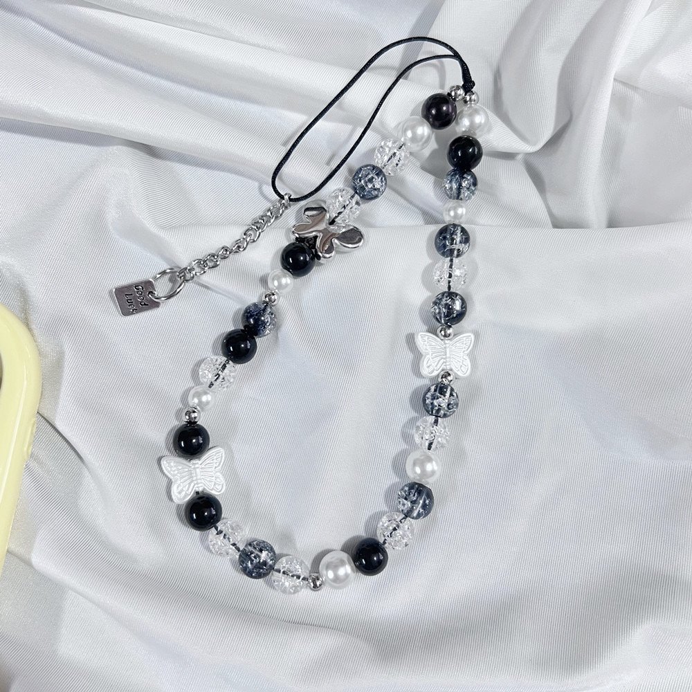 New design handmade crystal beaded mobile phone case charm chain , Customized pearl beads mobile phone chain straps
