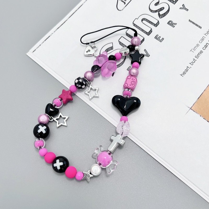 New design handmade crystal beaded mobile phone case charm chain , Customized pearl beads mobile phone chain straps