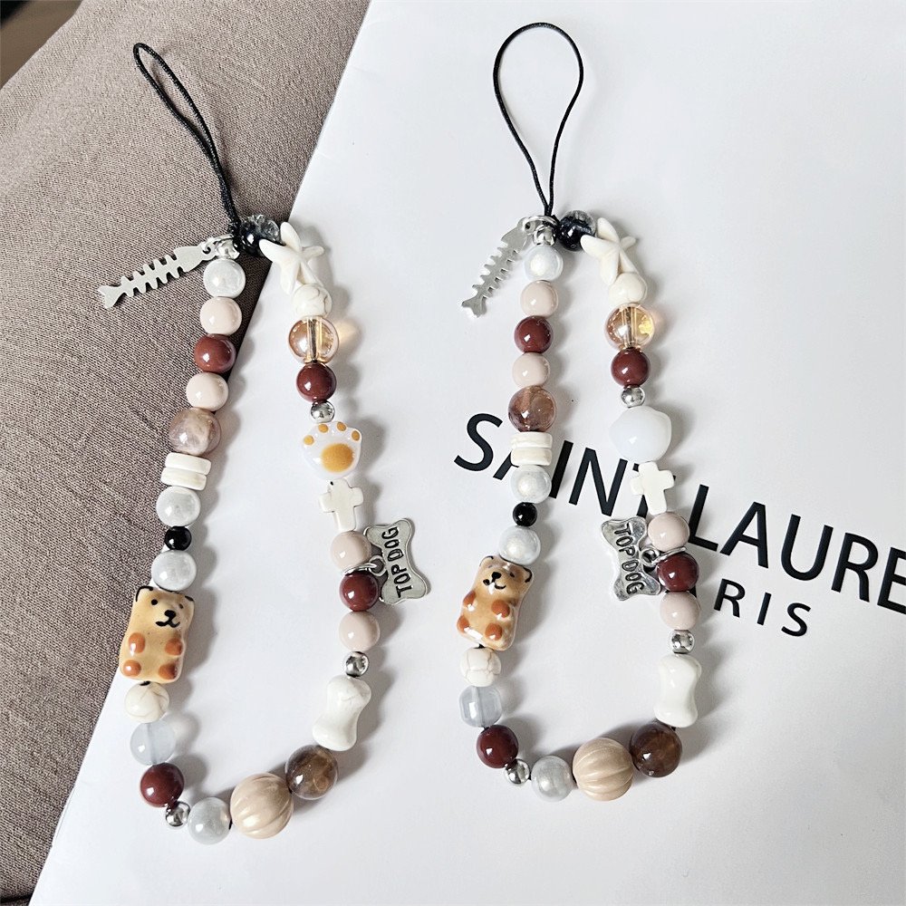 New design handmade crystal beaded mobile phone case charm chain , Customized pearl beads mobile phone chain straps