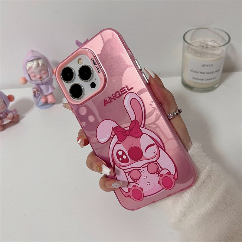Cute Stitch Acrylic Mobile Phone Case For iPhone 16 15 14 13 12 11 Pro max angel IMD custom Cartoon tpu Shockproof Back Cover