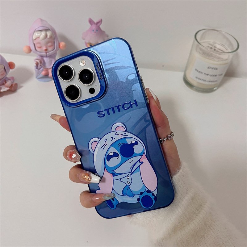 Cute Stitch Acrylic Mobile Phone Case For iPhone 16 15 14 13 12 11 Pro max angel IMD custom Cartoon tpu Shockproof Back Cover