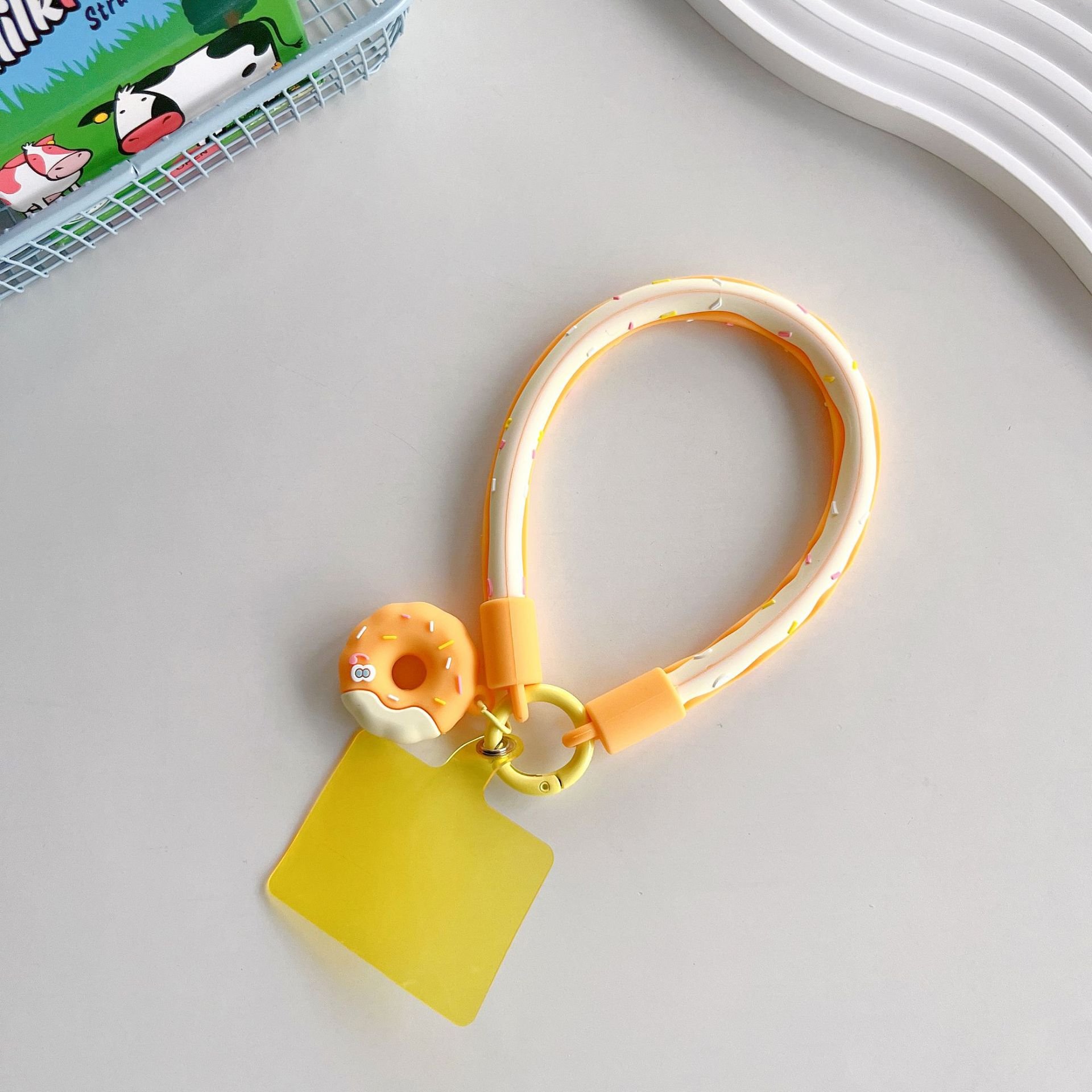 Cartoon Silicone Donut Pendant Phone Lanyard For Women Short Wrist Strap Clip Style Phone Universal Detachable Bracelet Gift