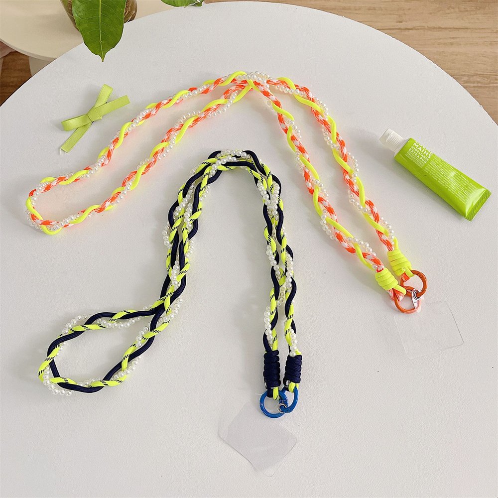 Wholesale fashion girly women camera straps Polyester & pearl Cross body Phone shoulder Strap Necklace Mobile Phone Lanyard