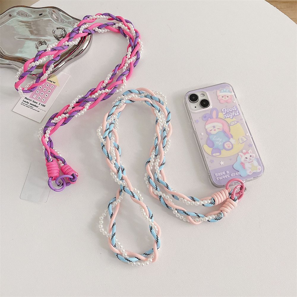 Wholesale fashion girly women camera straps Polyester & pearl Cross body Phone shoulder Strap Necklace Mobile Phone Lanyard
