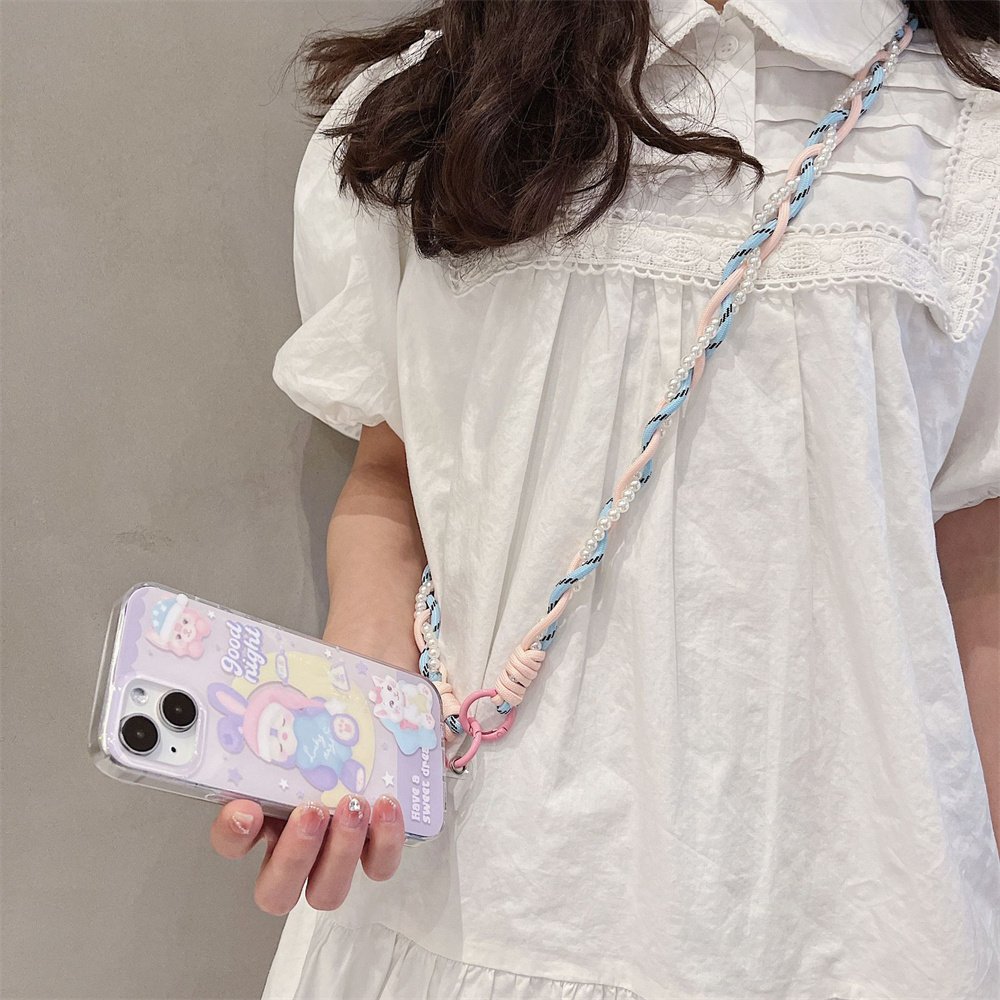 Wholesale fashion girly women camera straps Polyester & pearl Cross body Phone shoulder Strap Necklace Mobile Phone Lanyard