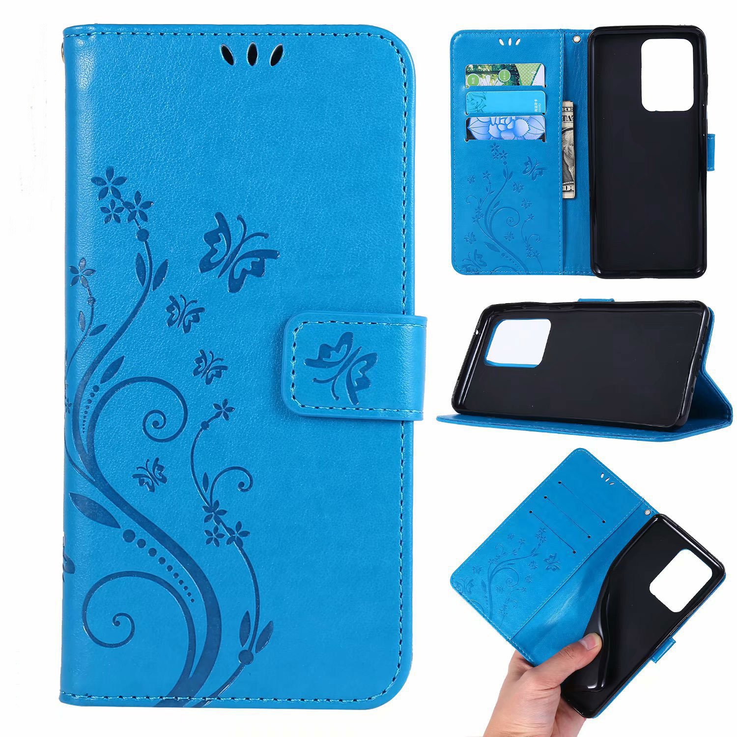 Jmax Flower Butterfly Embossed Wallet Leather Phone Case For Samsung Galaxy S 9 10 20 21 22 23 24 Plus Ultra