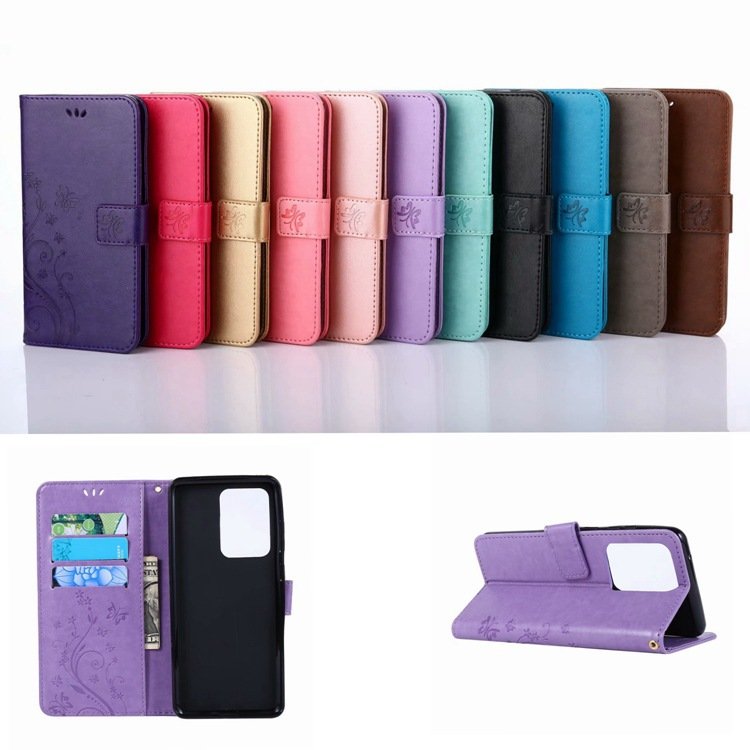 Jmax Flower Butterfly Embossed Wallet Leather Phone Case For Samsung Galaxy S 9 10 20 21 22 23 24 Plus Ultra