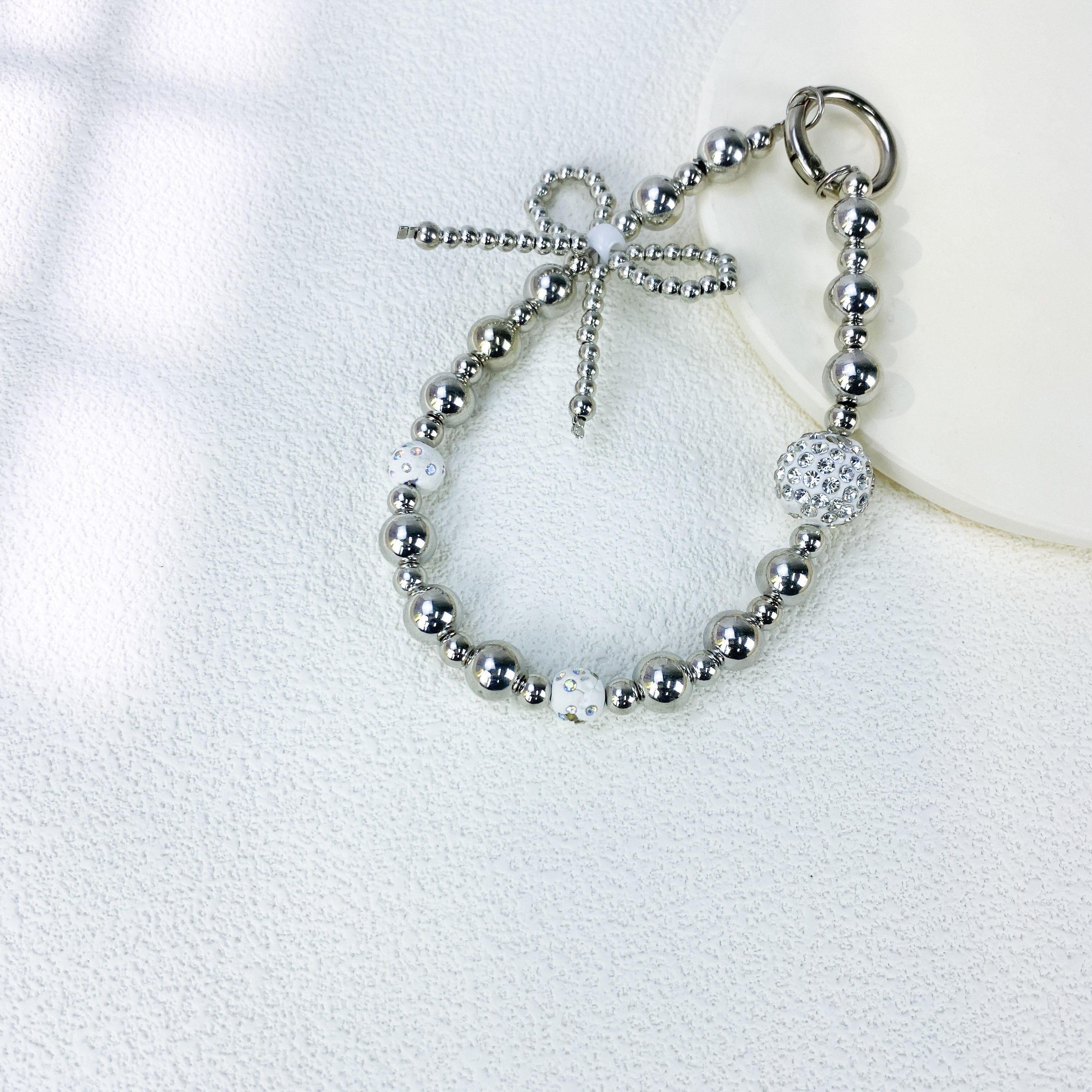 Silver Bow Bracelet Phone Case Lanyard Including High-Definition Transparent Film Wrist Anti-loss Rope Spot Drilling Phone Chain