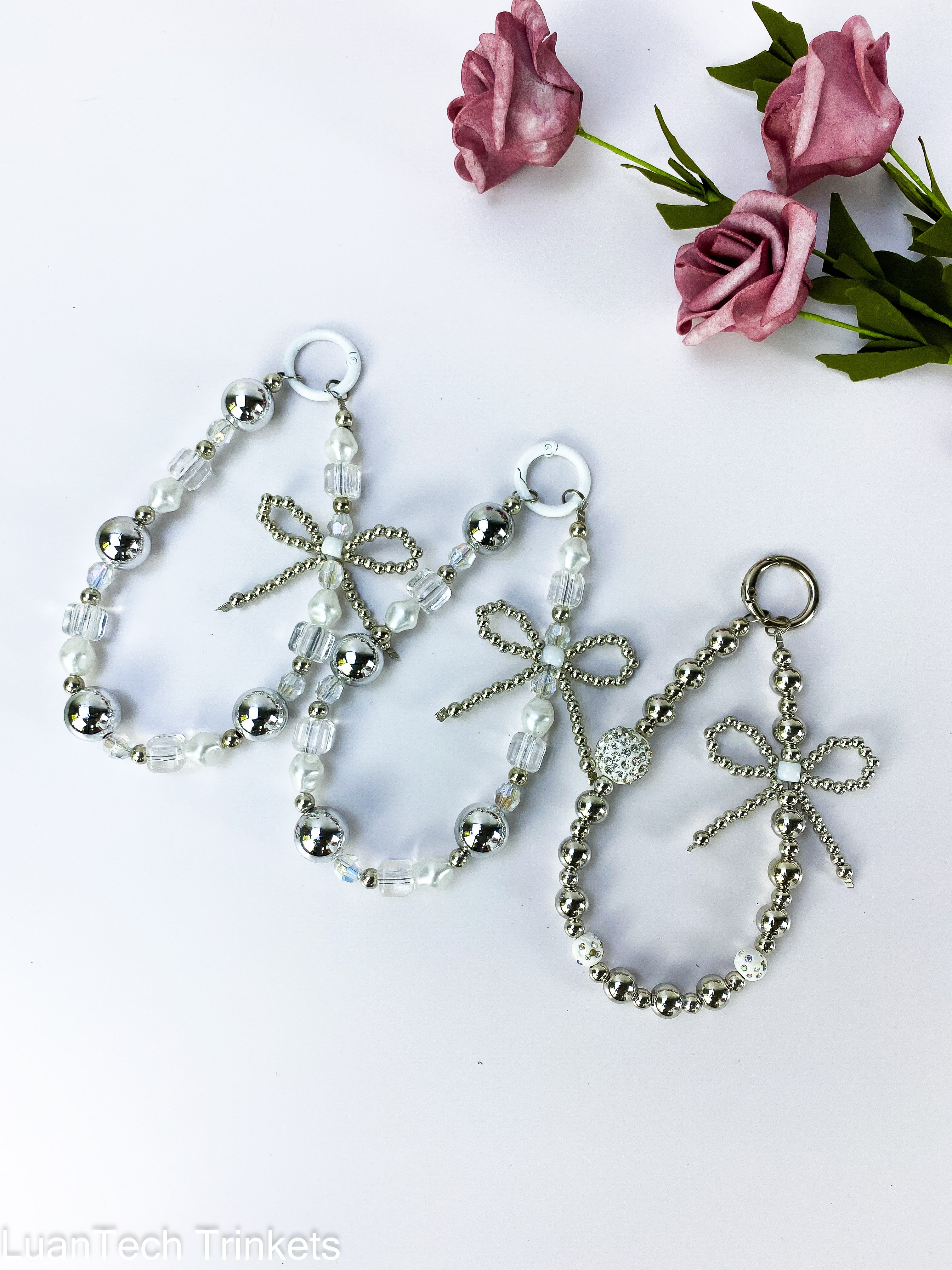 Silver Bow Bracelet Phone Case Lanyard Including High-Definition Transparent Film Wrist Anti-loss Rope Spot Drilling Phone Chain