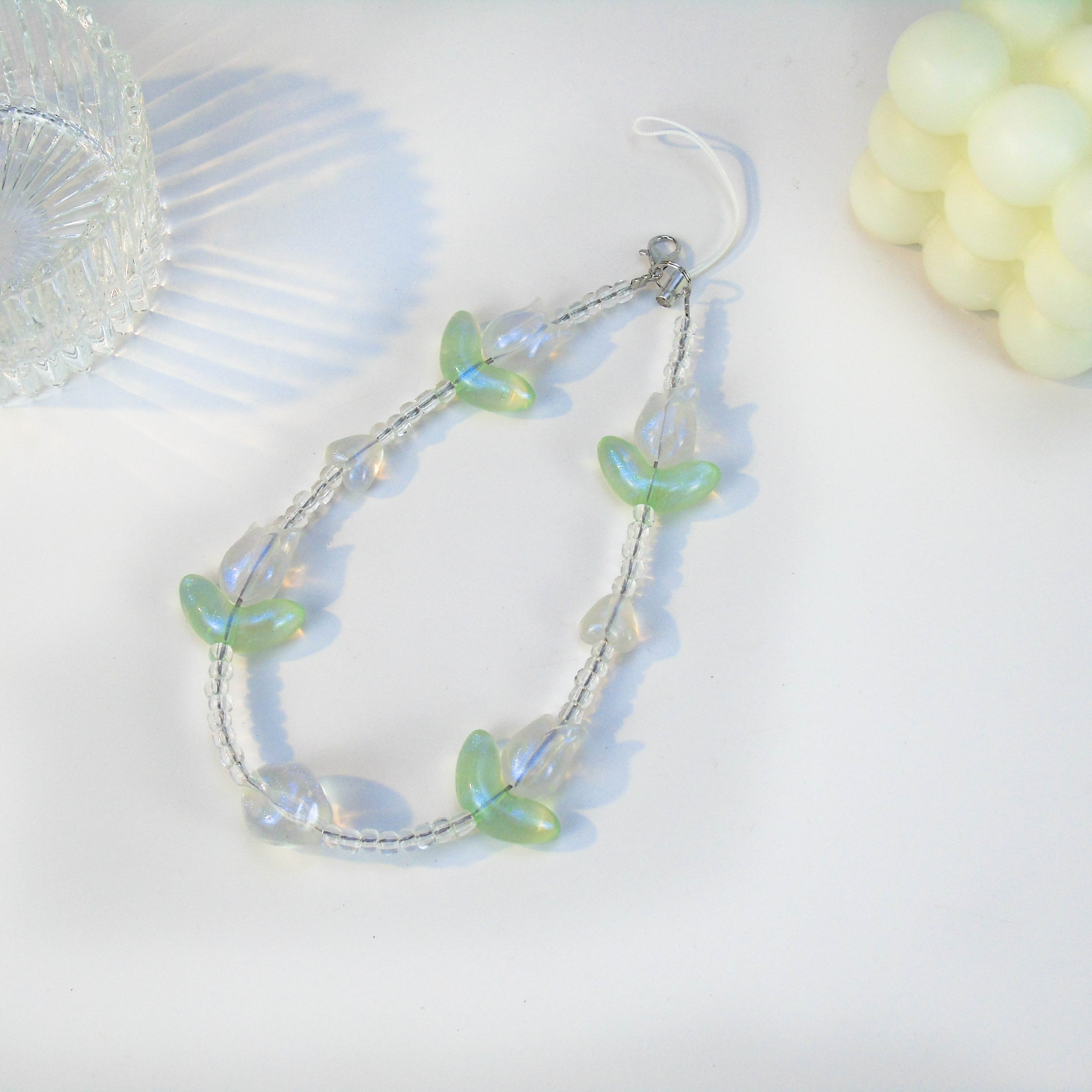 High Quality Fashion Romantic Universal Anti-Loss Phone Chain Multi-Color Acrylic Beaded Flower Petal Pearl Bag Charm