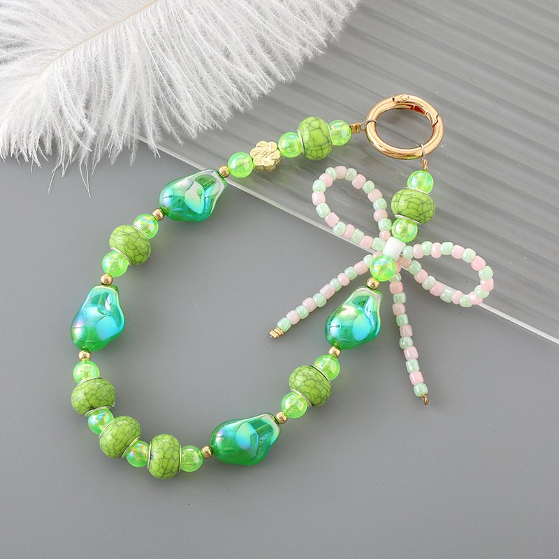 Y2K Bowknot Mobile Phone Straps Pearl Bow Rice Beads Phone Chain Straps Handmade Irregular Beaded Phone Wrist Strap Keychain