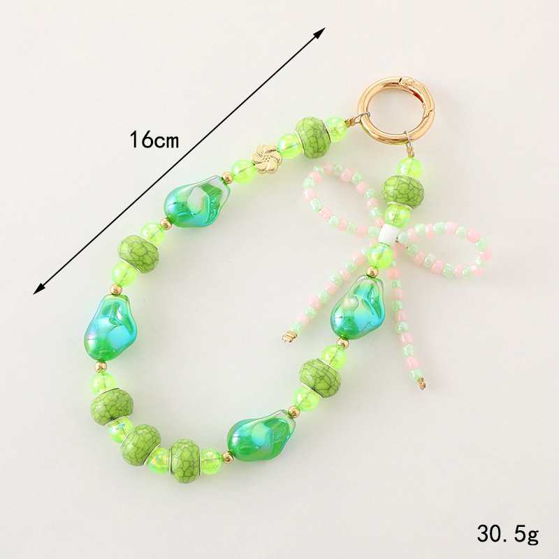 Y2K Bowknot Mobile Phone Straps Pearl Bow Rice Beads Phone Chain Straps Handmade Irregular Beaded Phone Wrist Strap Keychain