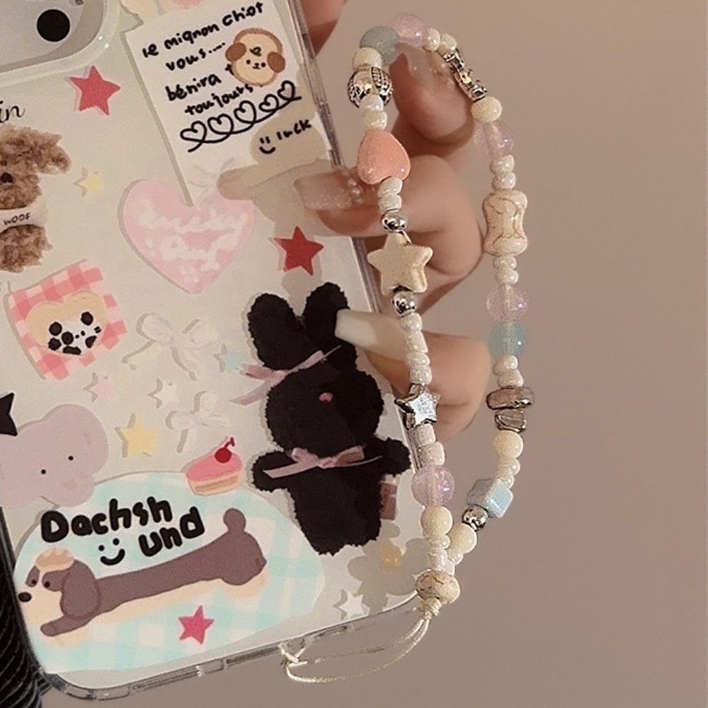 White Beaded Chains Cell Phone Chain Pearl Jewelry Crystal Beads Phone Case Lanyard Mobile Phone Strap