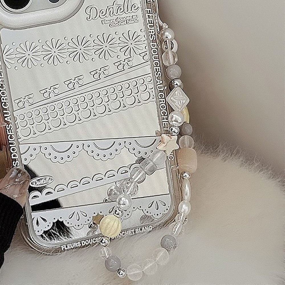 White Beaded Chains Cell Phone Chain Pearl Jewelry Crystal Beads Phone Case Lanyard Mobile Phone Strap