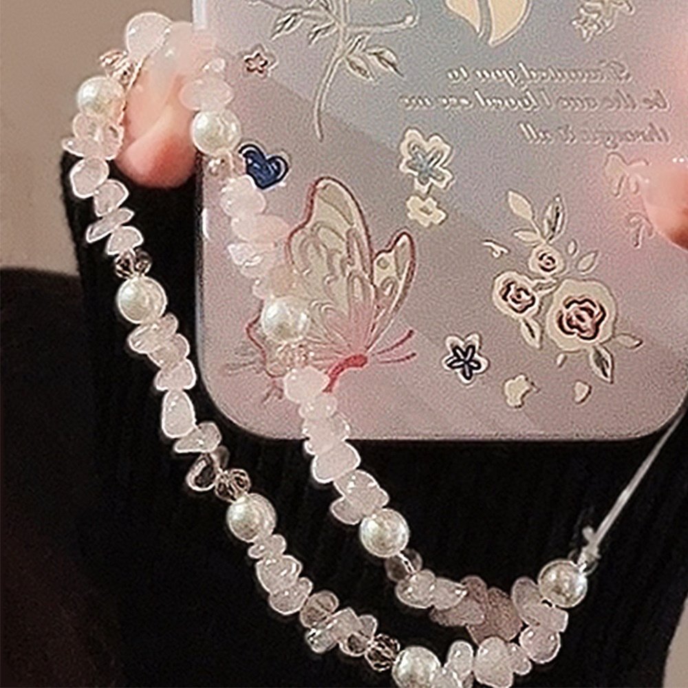 White Beaded Chains Cell Phone Chain Pearl Jewelry Crystal Beads Phone Case Lanyard Mobile Phone Strap