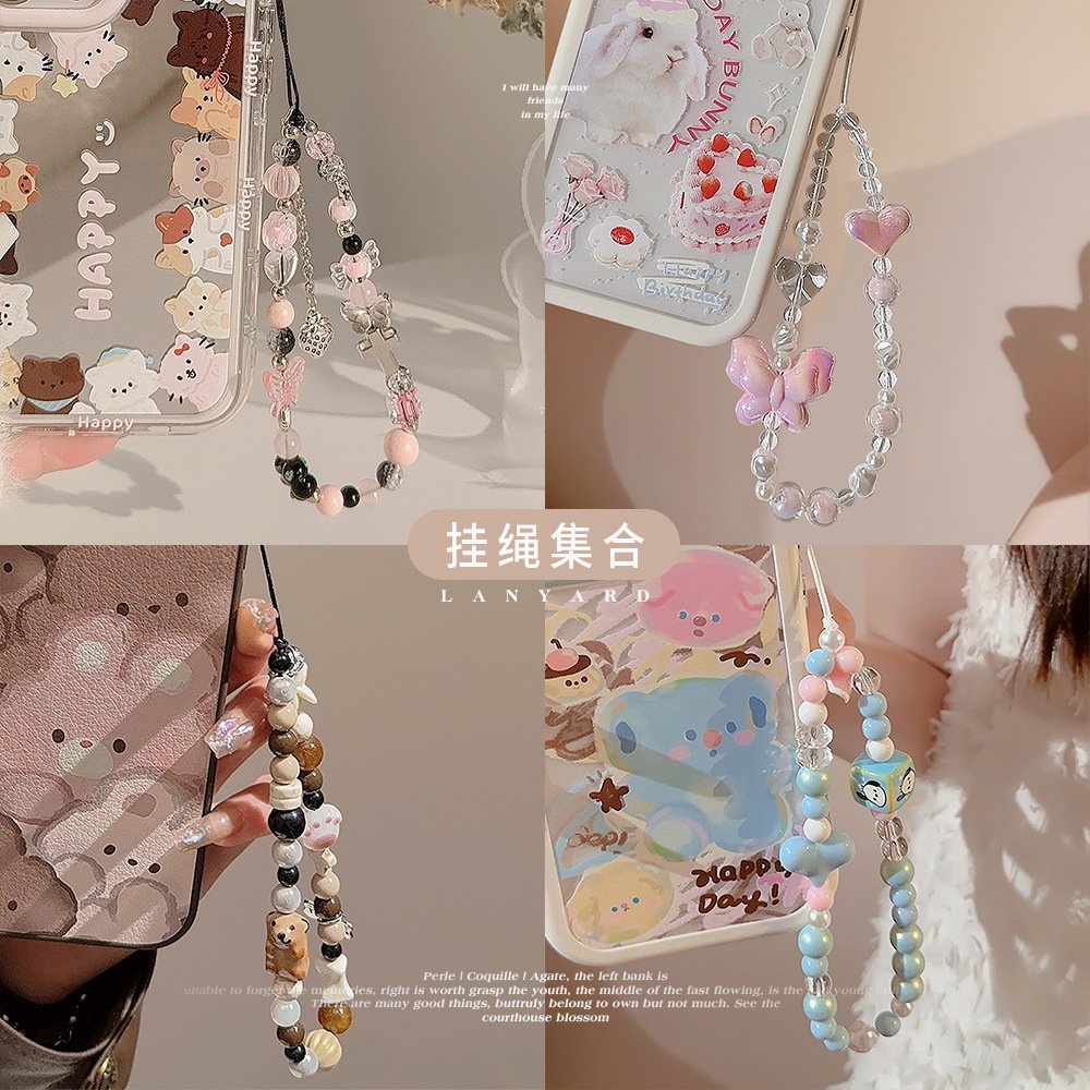 White Beaded Chains Cell Phone Chain Pearl Jewelry Crystal Beads Phone Case Lanyard Mobile Phone Strap